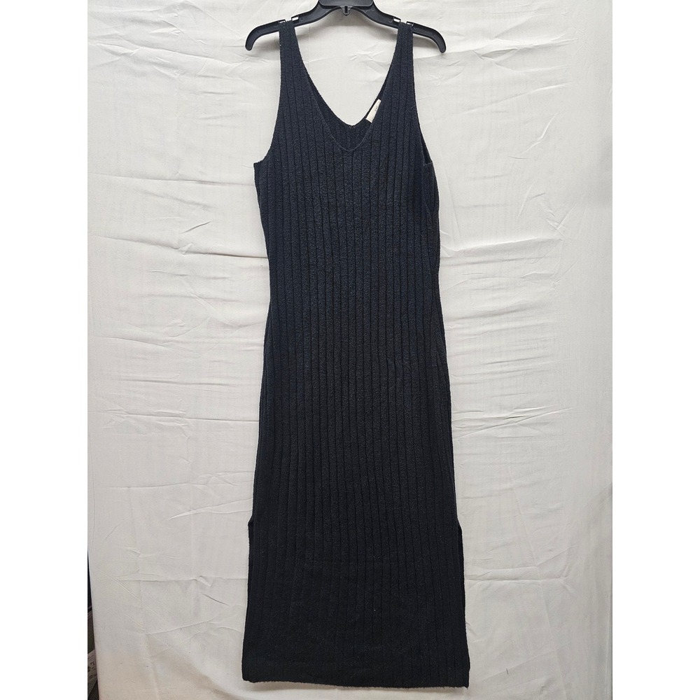 Universal Thread Womens Black Ribbed Knit V-Neck Sleeveless Midi Sweater Dress L